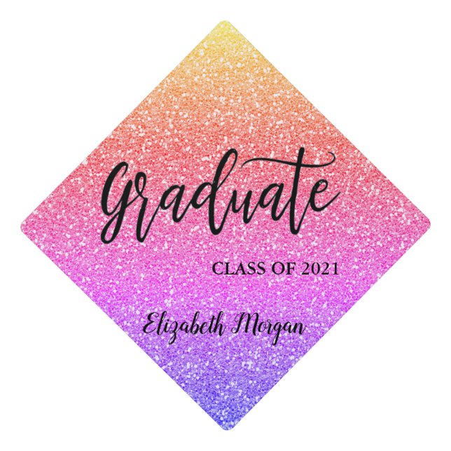 Cool Trendy Ombre Glitter  Graduation Cap Topper (Front)