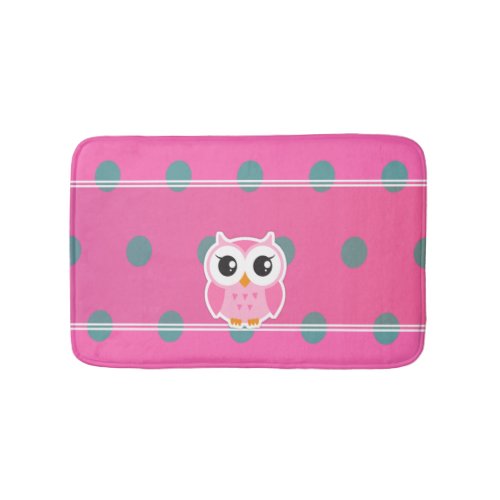 Cool Trendy Polka Dots With Cute Owl_Personalized Bath Mat