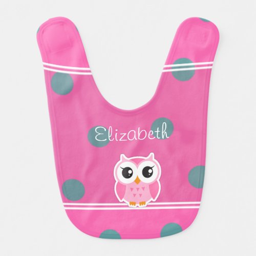 Cool Trendy Polka Dots With Cute Owl_Personalized Bib