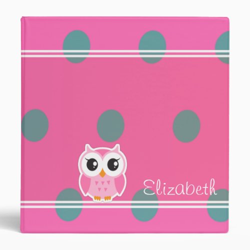 Cool Trendy Polka Dots With Cute Owl_Personalized Binder