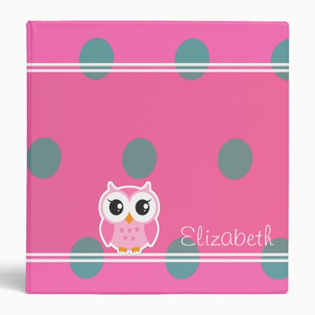 Cool Trendy Polka Dots With Cute Owl-Personalized Binder (Front)
