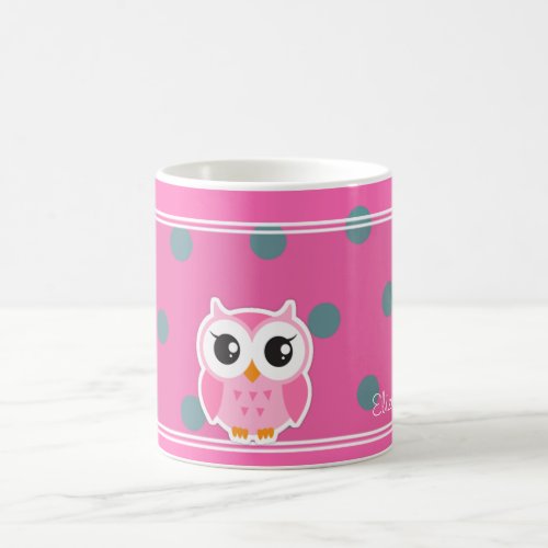 Cool Trendy Polka Dots With Cute Owl_Personalized Coffee Mug