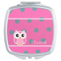 Cool Trendy Polka Dots With Cute Owl-Personalized Compact Mirror
