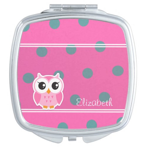 Cool Trendy Polka Dots With Cute Owl_Personalized Compact Mirror