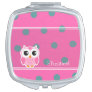 Cool Trendy Polka Dots With Cute Owl-Personalized Compact Mirror