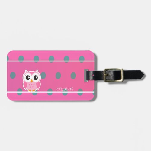 Cool Trendy Polka Dots With Cute Owl_Personalized Luggage Tag