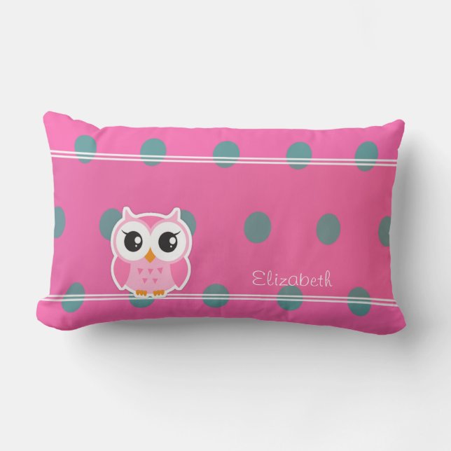 Cool Trendy Polka Dots With Cute Owl-Personalized Lumbar Pillow (Front)