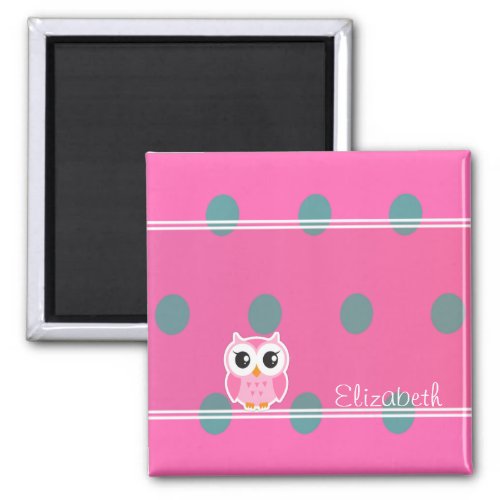 Cool Trendy Polka Dots With Cute Owl_Personalized Magnet
