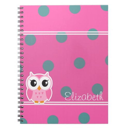 Cool Trendy Polka Dots With Cute Owl_Personalized Notebook