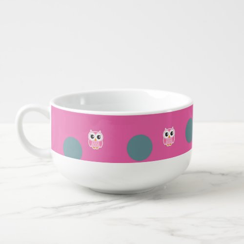 Cool Trendy Polka Dots With Cute Owl_Personalized Soup Mug