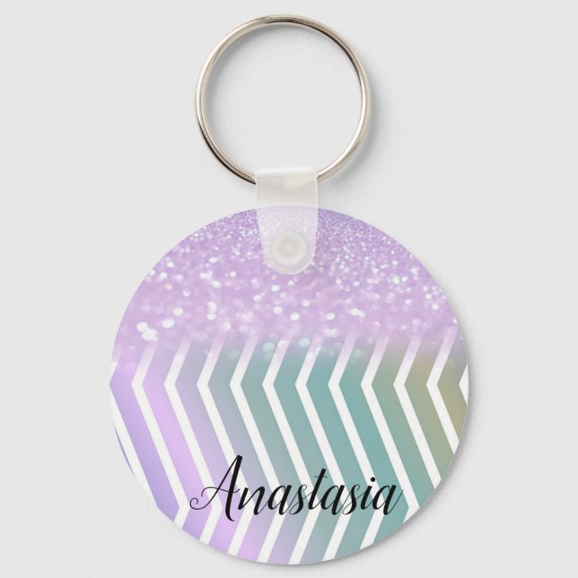 Cool Trendy Purple Glitter Keychain (Front)