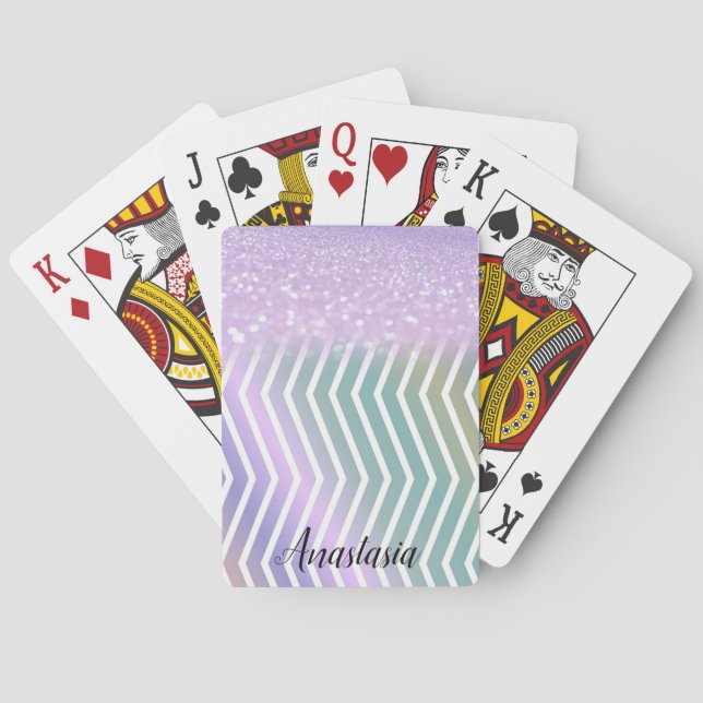 Cool Trendy Purple Glitter Poker Cards (Back)