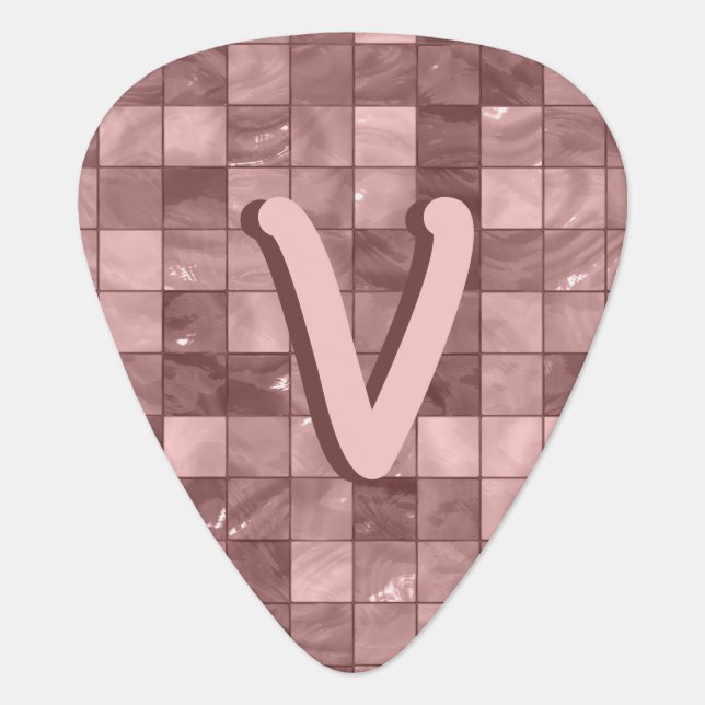 Cool Trendy Purple Tile Monogrammed Custom  Guitar Pick (Front)