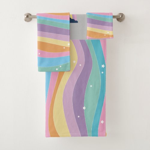 Cool Trendy Rainbow Stars Bath Towel Set