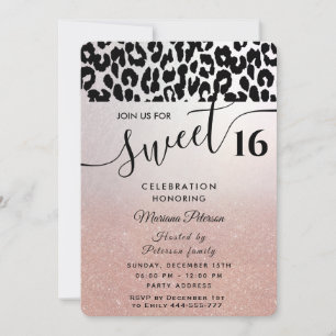 Cool Trendy rose gold ombre leopard sweet 16 Invitation