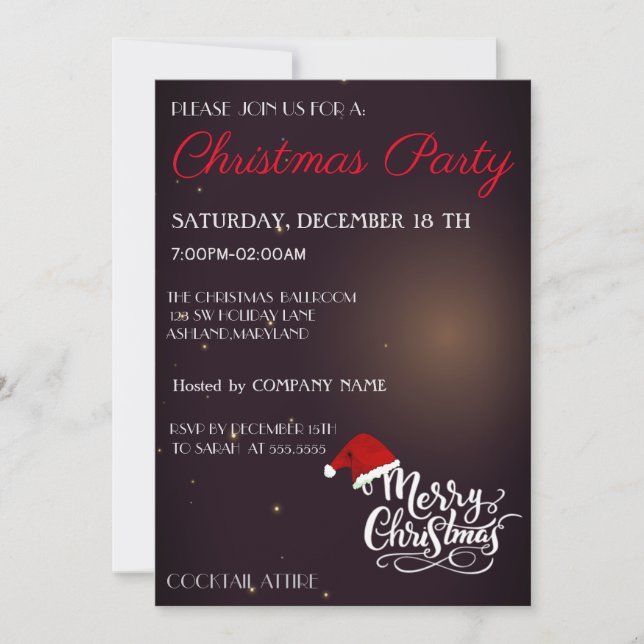 Cool, Trendy Santa Hat, Black Christmas Invitation (Front)