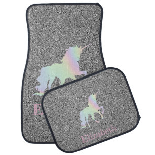 Cool Trendy Silver Holographic Unicorn Car Floor Mat