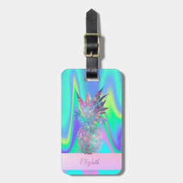 Cool Trendy Stripe Pineapple Holographic Luggage Tag