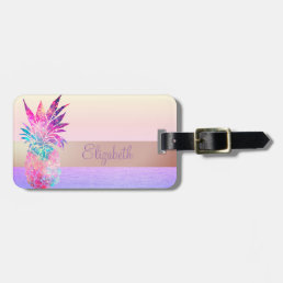 Cool Trendy Striped, Colorful Pineapple Luggage Tag