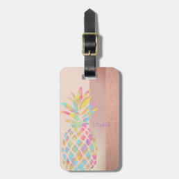 Cool Trendy Striped,Colorful Pineapple Luggage Tag