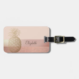 Cool Trendy Striped,Gold Pineapple Luggage Tag
