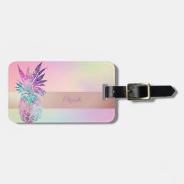 Cool Trendy Striped, Pineapple Holographic Luggage Tag