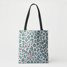 Cool Trendy Teal, Black and Cream Leopard Trim Tote Bag