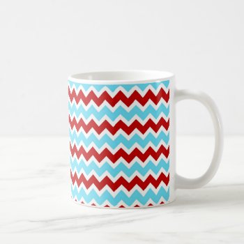 Cool Trendy Teal Turquoise Red Chevron Zigzags Coffee Mug by PrettyPatternsGifts at Zazzle