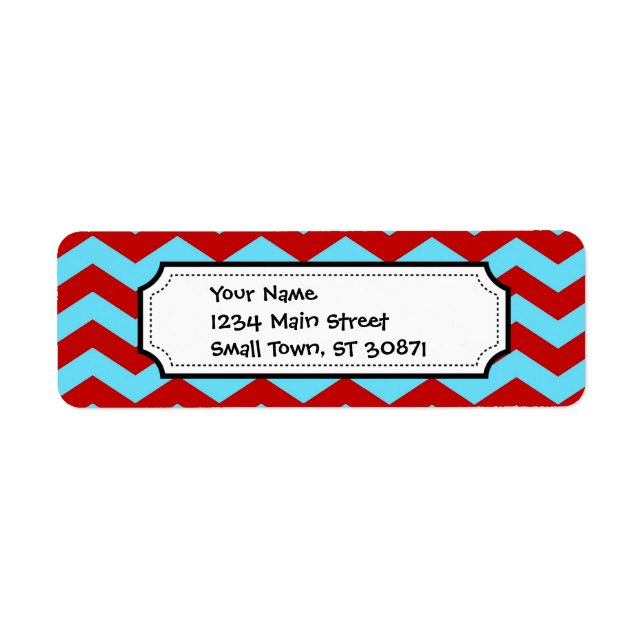 Cool Trendy Teal Turquoise Red Chevron Zigzags Label (Front)