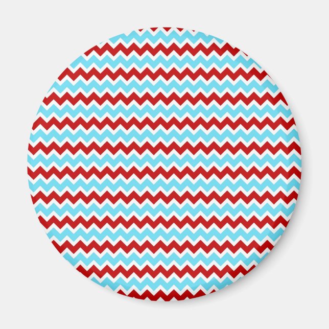 Cool Trendy Teal Turquoise Red Chevron Zigzags Magnet (Front)
