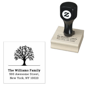Cool Trendy Tree Family Name Text Return Address Rubber Stamp