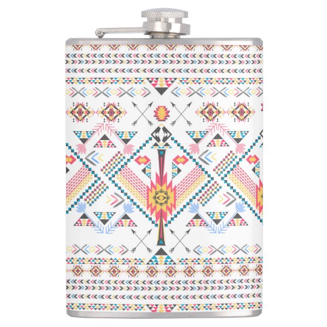 Cool trendy tribal ethnic geometric pattern hip flask (Front)