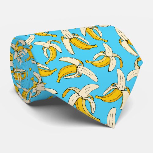 Cool Trendy Tropical Banana Pattern Turquoise Neck Tie