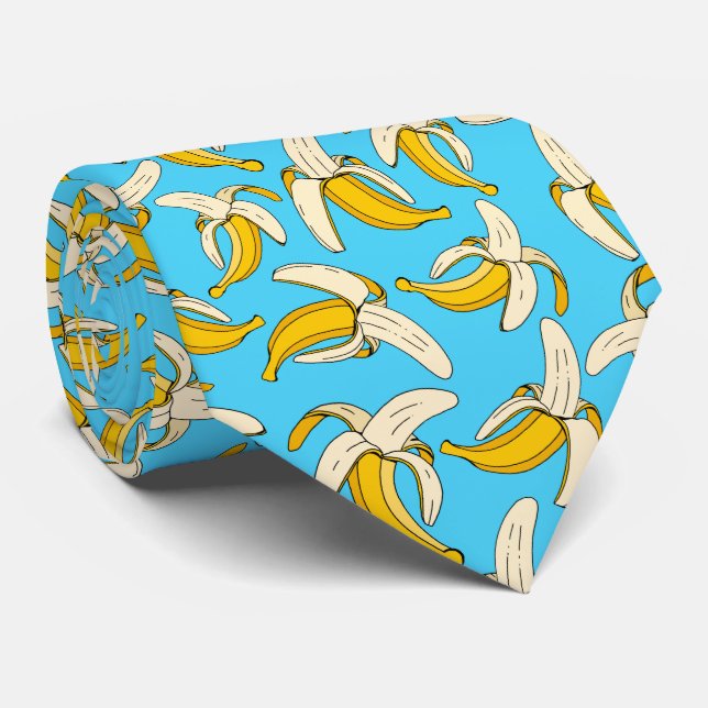 Cool Trendy Tropical Banana Pattern Turquoise Neck Tie (Rolled)