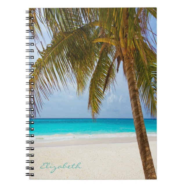 Cool Trendy Tropical Beach ,Palm-Personalized Notebook (Front)