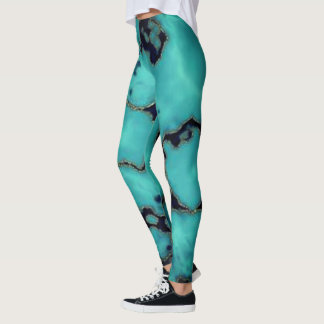 Cool trendy turquoise marble stone design leggings