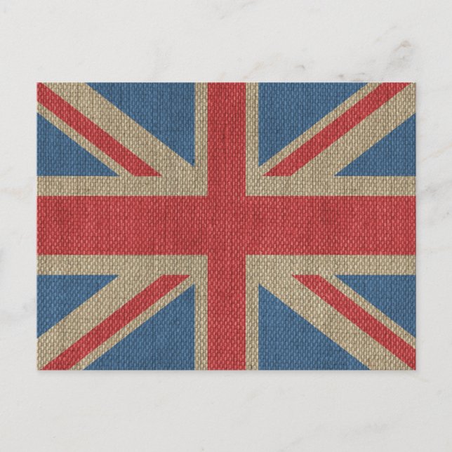Cool trendy U.K. Union Jack Flag burlap texture Postcard (Front)