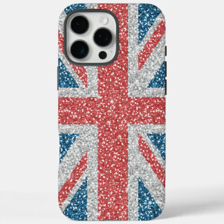 Cool trendy U.K. Union Jack flag faux glitter iPhone 16 Pro Max Case