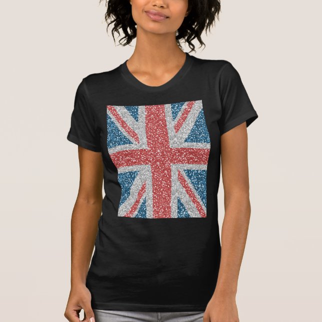 Cool trendy U.K. Union Jack flag faux glitter T-Shirt (Front)