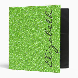Cool trendy vibrant neon green faux glitter binder