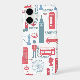 Cool trendy vintage London illustrations pattern iPhone 17 Case