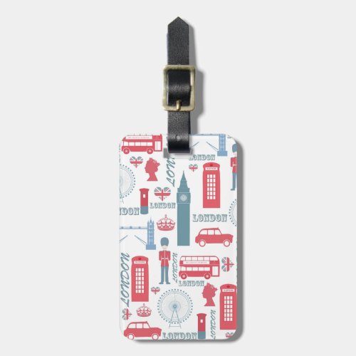 Cool trendy vintage London illustrations pattern Luggage Tag