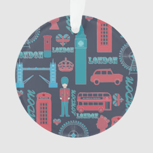 Cool trendy vintage London illustrations pattern Ornament