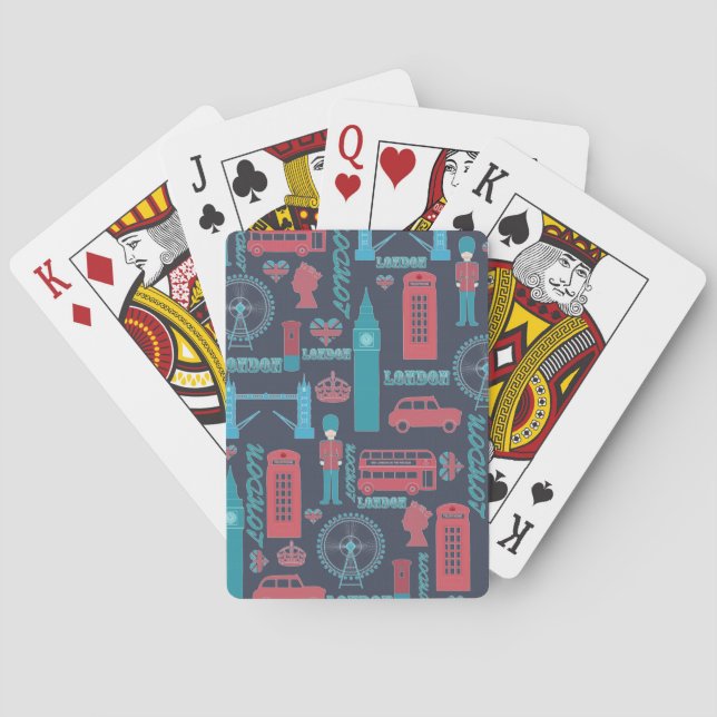 Cool trendy vintage London illustrations pattern Poker Cards (Back)