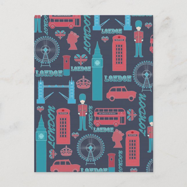 Cool trendy vintage London illustrations pattern Postcard (Front)
