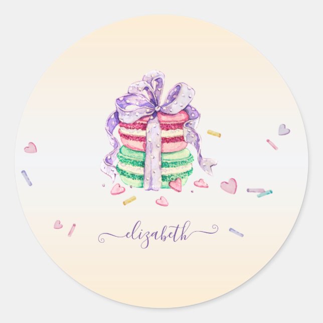 Cool Trendy Watercolor Macarons Classic Round Sticker (Front)