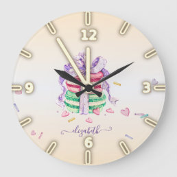 Cool Trendy Watercolor Macarons -Personalized Large Clock