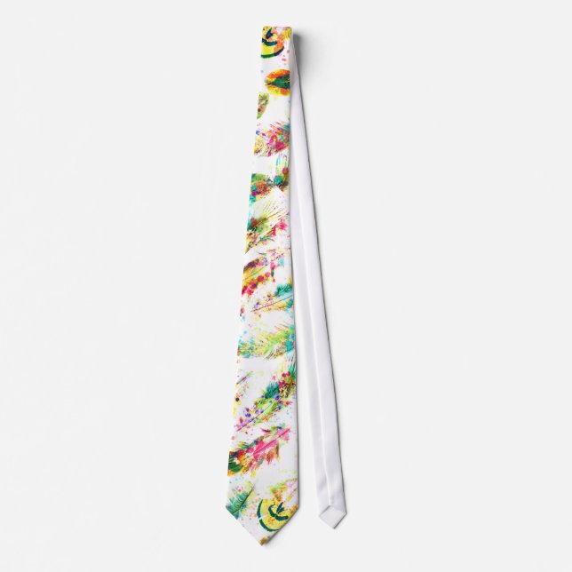 Cool trendy watercolor neon splatters feathers tie (Front)