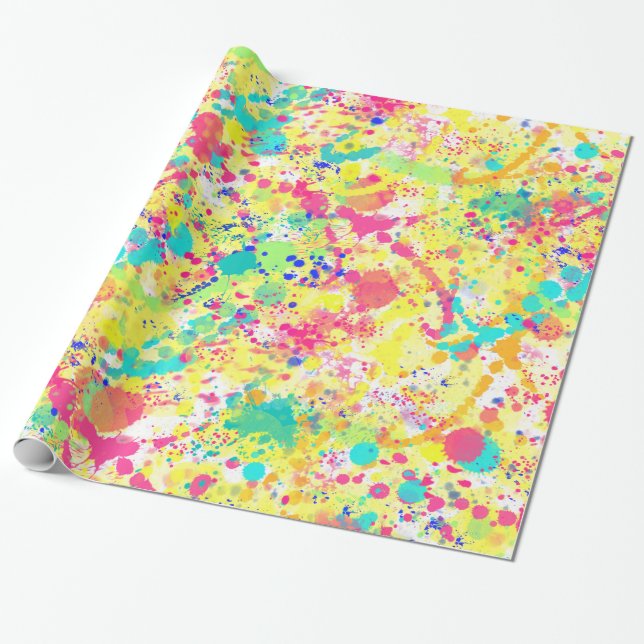 Cool trendy watercolor splatters abstract art wrapping paper (Unrolled)