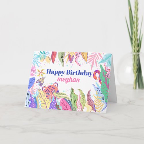 Cool Trendy Watercolor Tropical Jungle Birthday Card